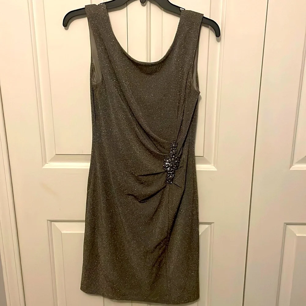 Alex Evening petites Sz 6P metallic faux wrap stretchy dress GUC B71 - Picture 1 of 9